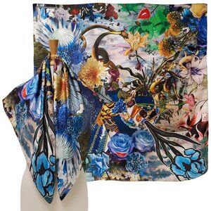 CHRISTIAN LACROIX SCARF FLORAL GARDEN PRINT SILK FOULARD SQUARE 35"